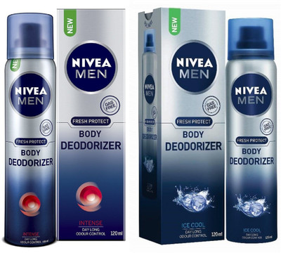 

Nivea Men Intense and Ice Cool Gas Free Body Deodorizer 120ML Each (Pack of 2) Deodorant Spray - For Men(240 ml, Pack of 2)