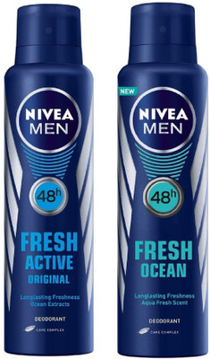 

Nivea Men Fresh Active Orignal and Fresh Ocean Deodorant Spray 150ML Each (Pack of 2) Deodorant Spray - For Men(300 ml, Pack of 2)