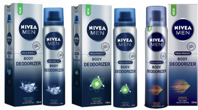 

Nivea Men Ice Cool, Energy and Sprint Gas Free Body Deodorizer 120ML Each (Pack of 3) Deodorant Spray - For Men(360 ml, Pack of 3)