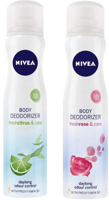

Nivea FreshCitrus and FreshRose Gas Free Body Deodorizer for Women 120ML Each (Pack of 2) Deodorant Spray - For Women(240 ml, Pack of 2)