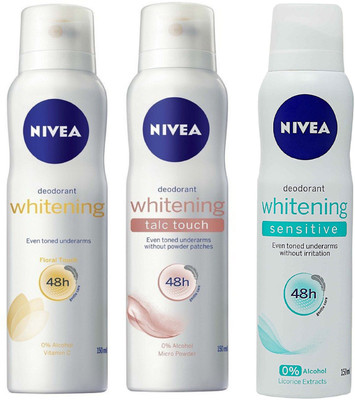 

Nivea Whitening, Talc Touch and Sensitive Deodorant Spray for Women 150ML Each (Pack of 3) Deodorant Spray - For Women(450 ml, Pack of 3)