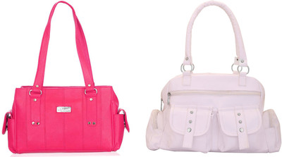 

Lady bar Shoulder Bag(White, Pink), Pink;white
