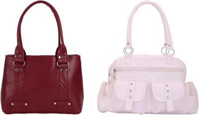 

Lady bar Shoulder Bag(White, Maroon), Maroon;white