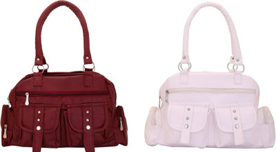 

Lady bar Shoulder Bag(White, Maroon), Maroon;white