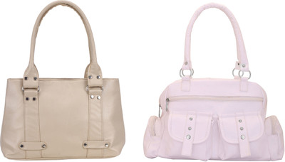 

Lady bar Shoulder Bag(White, Tan), Tan;white