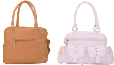 

Lady bar Shoulder Bag(White, Tan), Tan;white