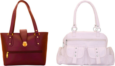 

Lady bar Shoulder Bag(White, Maroon), Maroon;white