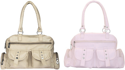 

Lady bar Shoulder Bag(White, Beige), Beige;white