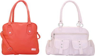 

Lady bar Shoulder Bag(White, Orange), Orange;white