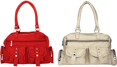 

Lady bar Shoulder Bag(Beige, Red)