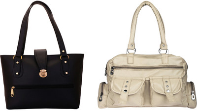 

Lady bar Shoulder Bag(Beige, Black)
