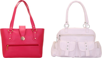 

Lady bar Shoulder Bag(White, Pink), Pink;white