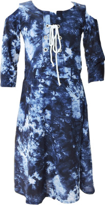 AD & AV Girls Midi/Knee Length Casual Dress(Blue, 3/4 Sleeve)