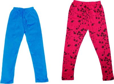Pack of 2 Indistar 1 Solid and 1 Printed Ankle Length Legging For Girls