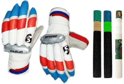 

SG Combo of Two- One Pair of 'Optipro' Batting gloves (Right handed) (Youth) and 3 Bat Grips - Cricket Kit