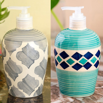 

Sforzi Ceramic soap dispenser set of 2 450 ml Lotion, Shampoo, Soap, Gel Dispenser(Multicolor)