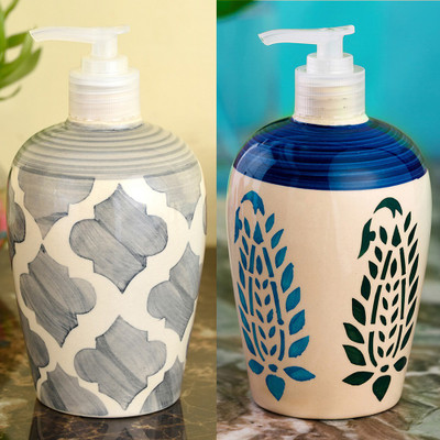 

Sforzi Ceramic soap dispenser set of 2 450 ml Lotion, Shampoo, Soap, Gel Dispenser(Multicolor)