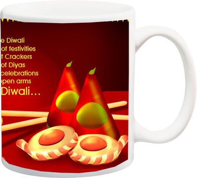 ME&YOU Blessing Gift For Diwali; Boom Of Crackers (IZ17-VK-MU-02) Printed Ceramic Coffee Mug(325 ml)