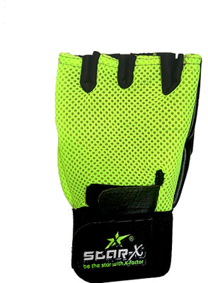 

Star X o Green Palm Power Leather Gym & Fitness Gloves (Free Size, Green), Black