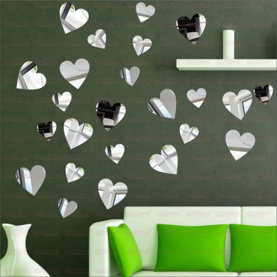 LOOK DECOR 80 cm Large And Small Heart Silver(Pack Of 24)3 Self Adhesive Sticker(Pack of 24)