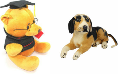 Deals India Scholar Teddy (20 cm) and Black Dog (32 cm) Combo Set of 2 - 20 cm(Multicolor) Flipkart