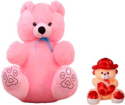 

ATTRACTIVE 3 FEET SITTING SOFT PINK TEDDY BEAR WITH 1 FEET SMALL CREAM CAP & HEART TEDDY BEAR - 95 cm(PINK/CREAM)