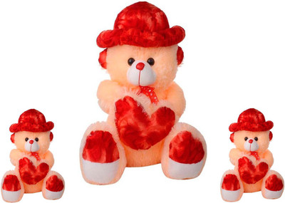 

ATTRACTIVE 3 FEET SOFT TOY SITTING CAP & HEART TEDDY BEAR WITH 1 FEET 2 SMALL TEDDY BEAR - 90 cm(Cream)