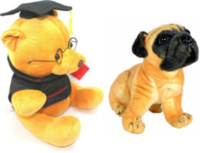 

Deals India Scholar Teddy (20 cm) and brown Pug Dog (25 cm) Combo Set of 2 - 20 cm(Multicolor)