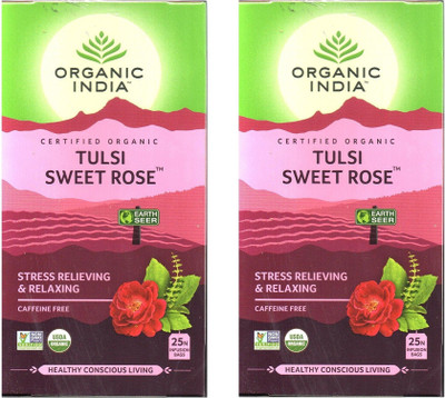 Organic India Tulsi Sweet Rose Instant Tea Bags Box(25 Bags)
