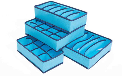 

House of Quirk Foldable Fabric Drawer Dividers (30 cm x 35 cm x 10.01 cm, Set of 4, Blue)(Blue)