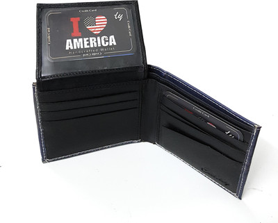 

11e Men Blue Artificial Leather Wallet(7 Card Slots)