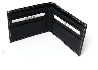 

11e Men Black Artificial Leather Wallet(6 Card Slots)
