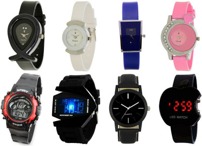 NUBELA Family Mix Stylish Combo of 8 Analog-Digital NFS010 Watch - For Men & Women