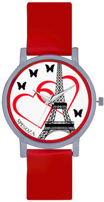 

SPINOZA T01S01 Red Pu strap eiffel tower and love hearts with butterfly figurs watch for women Watch - For Girls