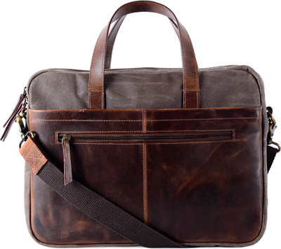 

Gauge Machine Distressed Leather Laptop Bag Medium Briefcase - For Men & Women(Brown,Navy)