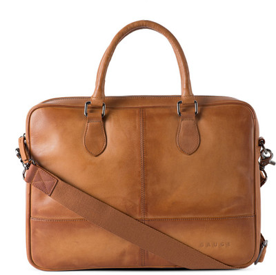 

Gauge Machine Hand Padded Leather Laptop Bag Medium Briefcase - For Men & Women(Tan)