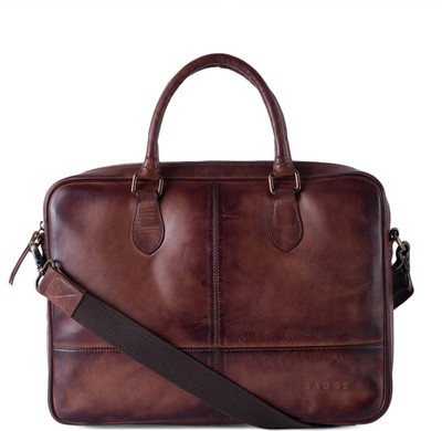 

Gauge Machine Hand Padded Leather Laptop Bag Medium Briefcase - For Men & Women(Brown)