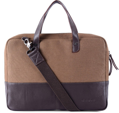 

Gauge Machine Leather trim Laptop Bag Medium Briefcase - For Men & Women(Camel,Olive)