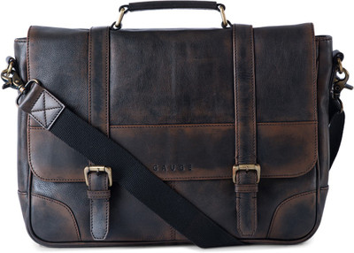 

Gauge Machine Washed Leather Satchel Medium Briefcase - For Men & Women(Black)