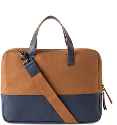 

Gauge Machine Leather trim Laptop Bag Medium Briefcase - For Men & Women(Navy,Camel)