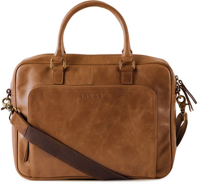 

Gauge Machine Leather Laptop Bag Medium Briefcase - For Men & Women(Camel)