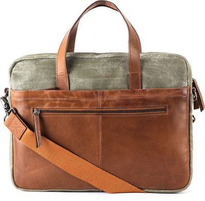 

Gauge Machine Distressed Leather Laptop Bag Medium Briefcase - For Men & Women(Brown,Olive)