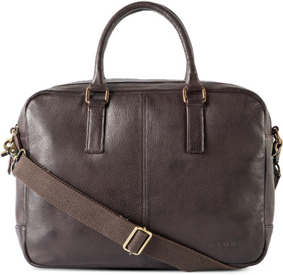Gauge Machine Leather Laptop Bag Medium Briefcase - For Men & Women(Brown)