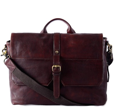 

Gauge Machine Textured Leather Satchel Medium Briefcase - For Men & Women(Brown)