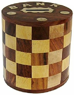 

Worthy Fancy Shoppee Handcrafted Antique Chess Pattern Embosed Cylendrical Shaped Wooden Coin Saving Box - Piggy Bank - Money Bank - Gifts for Kids, Girls, Boys & Adults(10x10x14cm) Coin Bank(Multicolor)