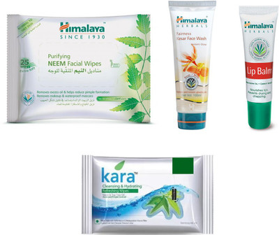 

Himalaya Purifying Neem Facial Wipes, Fairness Kesar Face Wash, Lip Balm, Kara Skin Care Wipes(Set of 4)