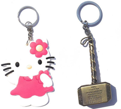 

PRiQ Hello Kitty Rubber Keychain and Thor Hammer pure metal Keyring & Keychain Key Chain