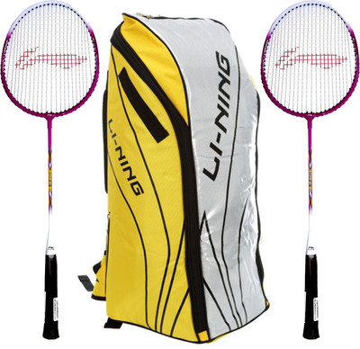 Li-Ning Badminton Racquet+Kitbag Combo (ABSJ402 Badminton Kitbag, Yellow + Set of 2 Smash XP 708 Badminton Racquets) Badminton Kit