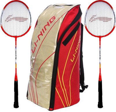 

Li-Ning Badminton Racquet+Kitbag Combo (ABSJ402 Badminton Kitbag, Red + Set of 2 Smash XP 809 Badminton Racquets) Badminton Kit