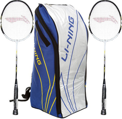 

Li-Ning Badminton Racquet+Kitbag Combo (ABSJ402 Badminton Kitbag, Blue + Set of 2 Smash XP 808 Badminton Racquets) Badminton Kit